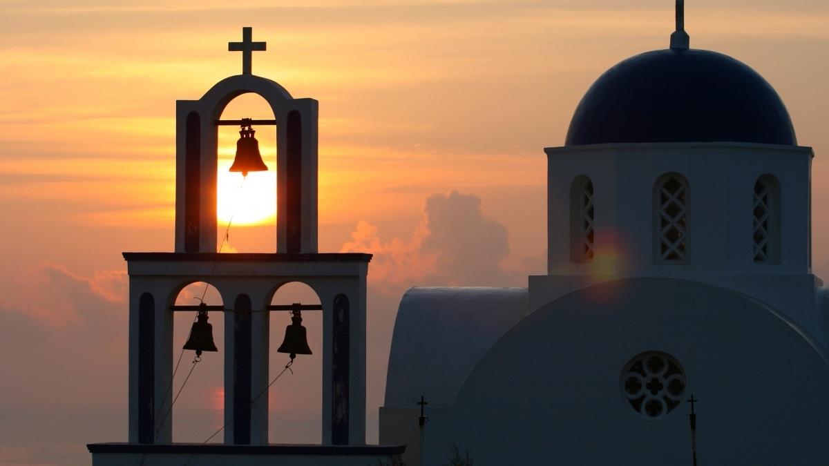 Aerial photo of a Greek church 